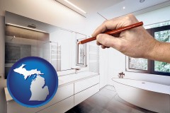 michigan map icon and modern bathroom design